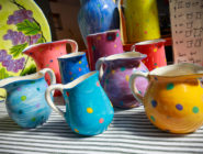 Old Bus Depot Markets Stallholder, Ceramic pottery by Meg, colourful jugs