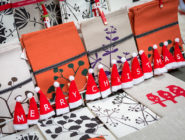 Christmas at the Old Bus Depot Markets - hand printed linen with Merry Christmas decorations