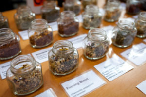 Selection of Teas in glass jars from Old Bus Depot Markets Stallholder, Glenbog Nurseries and Tea