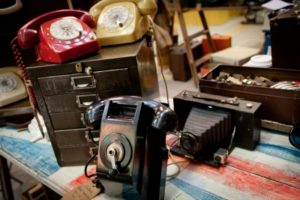 Vintage telephones and cameras at Old Bus Depot Markets Theme Event, Portobello Road