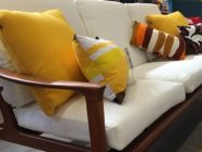 Retro lounge with yellow cushions at teh Old Bus Depot Markets for theme event Retro Depot (stallholder Irena Danish)
