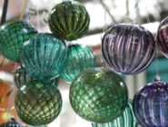 Purple and green round glass Christmas decorations at the Old Bus Depot Markets
