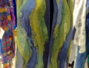 Handmade green and blue silk scarf by Old Bus Depot Markets stallhodler, Thelma Gillian