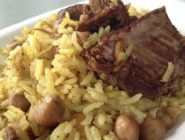 Rice, chickpae and meat meal from new eat-in stallholder Jordanian Cuisine at the Old Bus Depot Markets