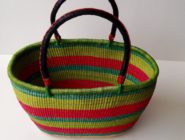 Striped handcrafted African basket at the Old Bus Depot Markets from specialist stallholder for International Day, Ogomeh