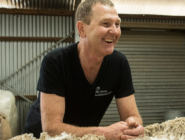 Ian Elkins from Elkins Alpaca Shearing with wool fleece